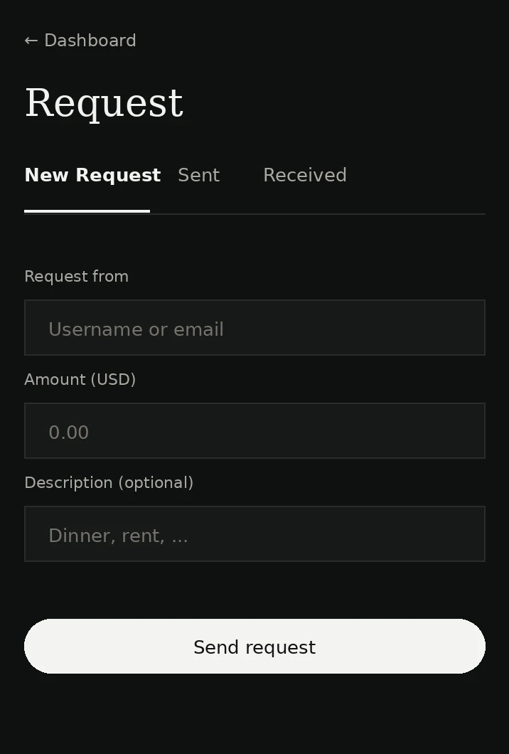 Globridge request payment screen screenshot